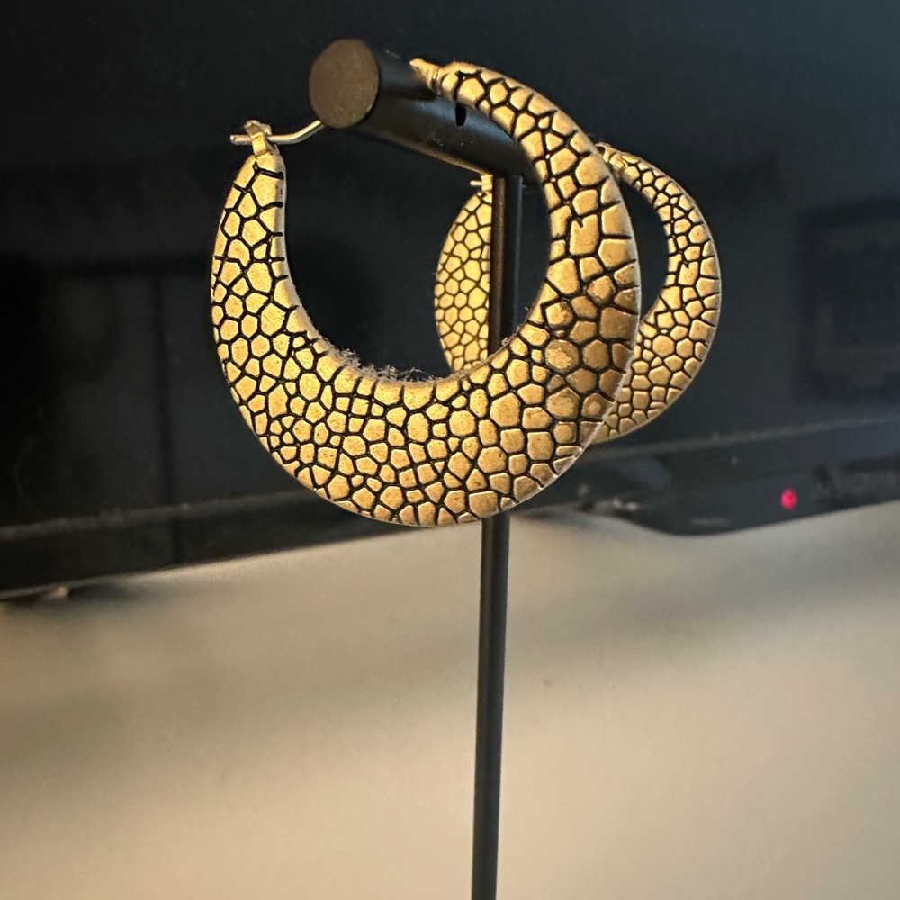 Lia Sophia Gold Textured Hoop Earrings